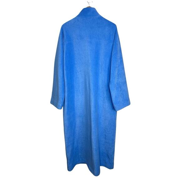 LL Bean Fleece Robe Size Large Full Zip Long Plush Winter Arctic Blue Pockets - Picture 7 of 12